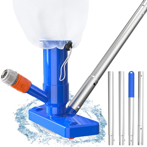 4.7ft Pool Vacuum Cleaner Head with 4 Detachable Intensify Aluminum Pole, Brush and Leaf Bag, Swimming Pool Vacuum Cleaner for Cleaning Bottom, Wall of Pond/Fountain/Aquarium/Hot Tub - 2025 Version