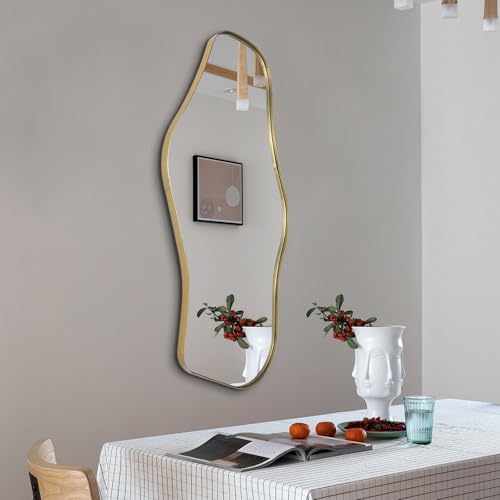 DAOYIJIAJU Irregular Wall Mirror, 40"x18" Asymmetrical Mirror with Gold Metal Frame, Organic Shaped Mirror for Living Room Bathroom Bedroom Hallway Entryway, Hangs Vertically or Horizontally