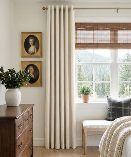 Image of 100% Blackout Shield Linen Textured Total Blackout Curtains for Bedroom 63 Inches Long, Butter Cream Grommet Curtains for Living Room, Thermal Insulated Room Darkening Drapes, 50 inch W x 63 inch L, 2 Panels