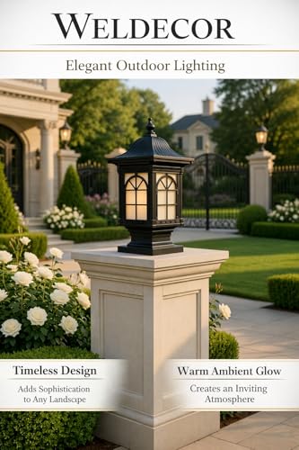 Image of Weldecor Outdoor Gate Pillar Lamp for Home Entrance Waterproof LED Garden Light (E27 Holder LED Bulb Comptaible) Antique Decorative Main Gate Post Lantern for Villa (Style7) (Style3)