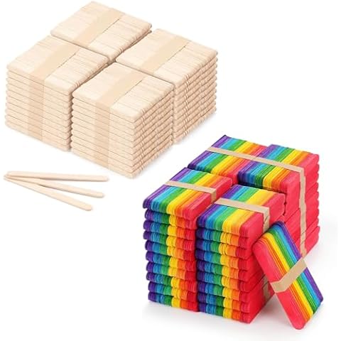 VEIDIA 2000 Pcs 4.5' Wooden Craft Sticks with 1200PCS 6' Colored Popsicle Sticks Cover