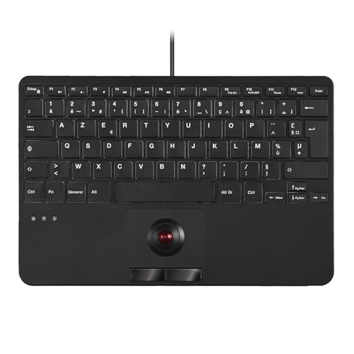 perixx PERIBOARD-526 FR, Clavier Mini USB Filaire avec Trackball – Touches à Ciseaux X Type – 28,4x18,2x2,8 cm – 2 Hubs USB Intégrés – Disposition...