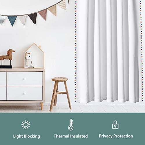 Lordtex Multi Color Pom Pom Curtains For Kids Room - Thermal Insulated Curtains Noise Reducing Light Blocking Rod Pocket Window Drapes For Boys And Girls Bedroom, 52X84 Inch, White, Set Of 2 Panels #TOP2