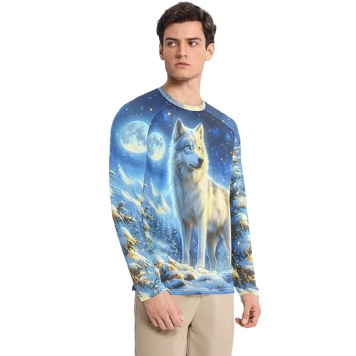 Men's Sun Protection Shirts White Wolf in Snow UPF 50+ Long Sleeve Rash Guard Quick Dry Shirt3