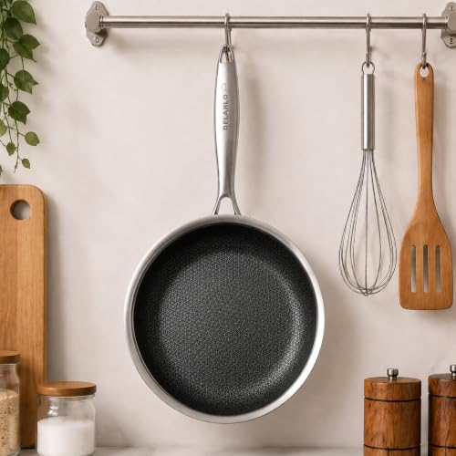 Image of DELARLO Tri-Ply Stainless Steel Frying Pan 5.6 inch Nonstick kitchen skillet | Stainless Steel Pan Cooking Heat fast and evenly Compatible with All Cooktops Dishwasher and Oven Safe