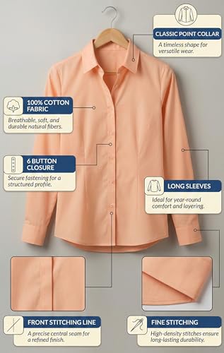 Image of modny Women Formal Cotton Shirt | Full Sleeve Regular Fit with V-Shape Collar | Stylish Casual & Office Wear Shirt | Available in Plus Sizes
