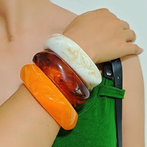 Acrylic Chunky Bangle Bracelets for Women 3 Pcs Colorful Square Resin Bangle Irregular Punk Acrylic Bracelet Geometric Wide Wristband Bracelets Fashions Statement Jewelry Set 5