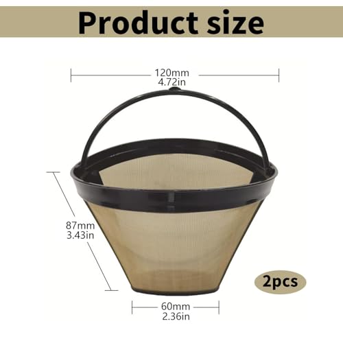 CLKE 2Pcs Gold Cone Coffee Filters for Ninja, Reusable & Washable Mesh Basket, Permanent Replacement Filter for Coffee Lovers - Image 2