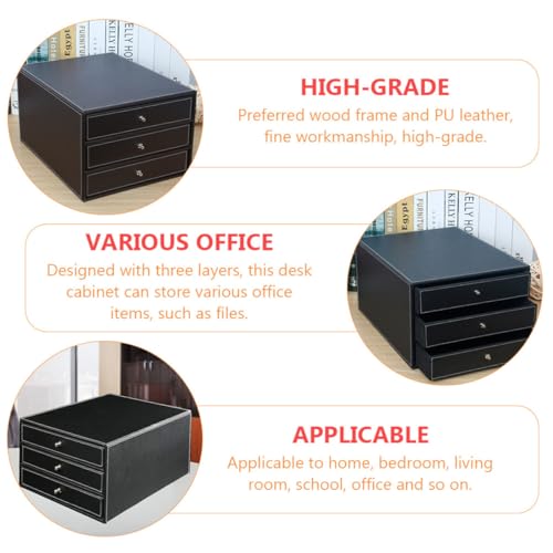 Boîte à dossiers de bureau en cuir PU noir à 3 couches - 4