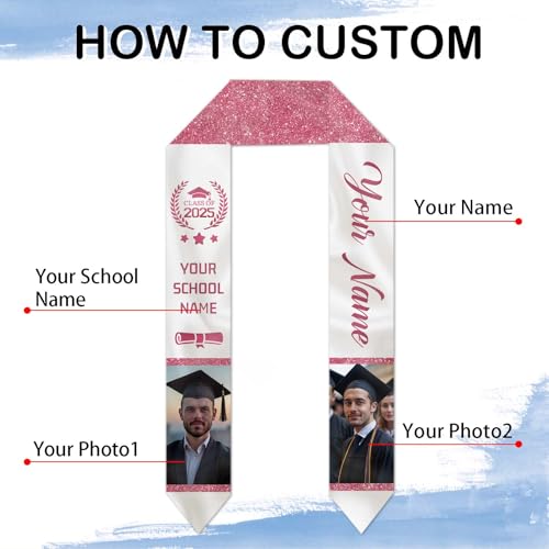 Custom Graduation Stole Class of 2025 Personalized Graduation Sash Graduation Gift and Keepsake with Photo Text2