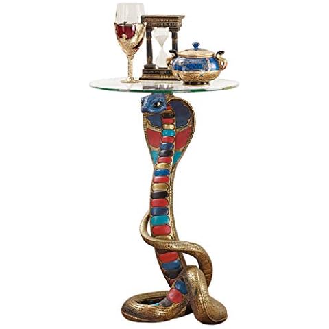 Design Toscano Cl5057 Renenutet Egyptian Cobra Snake Diety Side End Table, 16 Inches Wide, 24 Inches Tall, Handcast Polyresin, Full Color Paint Cover