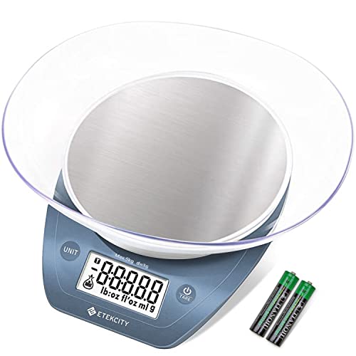 Etekcity 0.1G Food Scale, Bowl, Digital Grams And Ounces For Weight Loss, Dieting, Baking, Cooking, And Meal Prep, 11Lb/5Kg, Stainless Steel Prussian Blue #TOP20