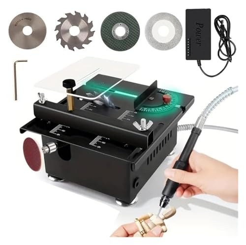 Mini Table Saw - 100W Multi-Functional Cutting, Sanding, Engraving & Drilling Machine with 16MM Adjustable Cutting Depth and Polishing Set for Crafts