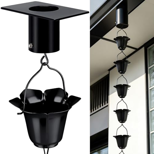 8.5 FT Black Rain Chain with Adapter for Gutters Downspouts Outside