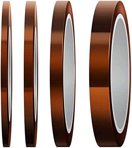 Luter 4 Rolls of Heat Resistant Tape High Temperature Polyimide Adhesive Tape for Sublimation, 3D Printer, Wave Soldering (3 mm/5 mm/8 mm/12 mm x 33 m, Fawn)