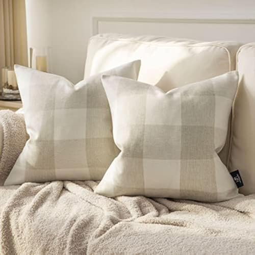 Phantoscope-Pack-of-2-Gingham-Buffalo-Check-Plaid-Throw-Decorative-Pillow-Cover-Outdoor-Indoor-Throw-Pillows-Farmhouse-Square-Pillow-Cases-for-Home-Decor-Off-White18-x-18-Inches Phantoscope Pack of 2 Gingham Buffalo Check Plaid Throw Decorative Pillow Cover Outdoor Indoor Throw Pillows Farmhouse Square Pillow Cases for Home Decor Off White18 x 18 Inches