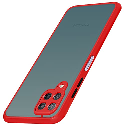 Image of TheGiftKart Smoked Translucent Protective Hard Back Case Cover for Samsung Galaxy A22 4G (TPU & PC | Red Bumper)
