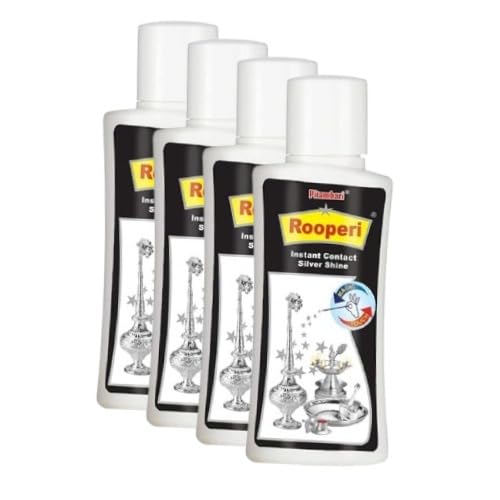 Pitambari Rooperi Silver Shine Instant Cleaner 50ml (PACK OF 4) | Restores Shine to Silver Diyas, Vessels & Antique Pieces with Detailed Designs