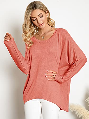 Image of ZANZEA Women's Off The Shoulder Batwing Tops Casual Loose Oversized Tshirts Long Sleeve Fall Pullover Sweater Tops