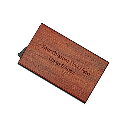 MOJIA Personalized Pop Up Wallet, Custom Engraved Wooden Metal Credit Card Holder for Men and Women, RFID Blocking Mini Bank Card Holder Case, Perfect Gifts (Bubinga)2