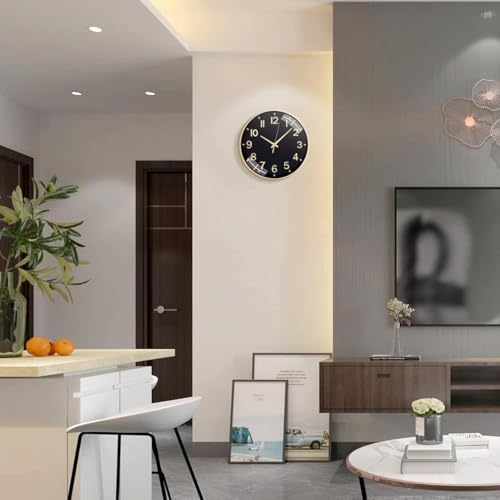 Image of Rylan Plastic Digital Wall Clock 12 inch Silent Quartz Decorative Non-Ticking Classic Clock Battery Operated Round Easy to Read for Room /Home /Kitchen /Bedroom /Office /School (Gold Black)'