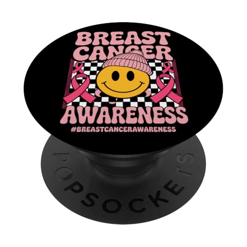Groovy Pink Ribbon Breast Cancer Awareness Women Men PopSockets PopGrip Adesivo