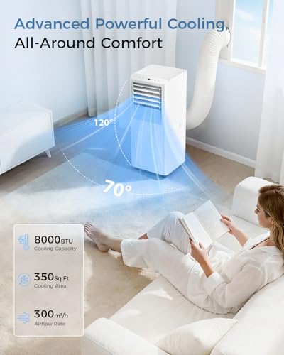 Image of Energlow 8000 BTU Portable Air Conditioner, 5-in-1 Cools 350 Sq.Ft, Quiet AC Unit with Fan & Dehumidifier, LED Display, Remote, 24H Timer, Window Kit, for Bedroom /Office /Dorms /Apartment