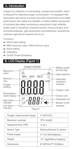 Détecteur de gaz O2 Jadeshay WT8821 compact avec écran LCD