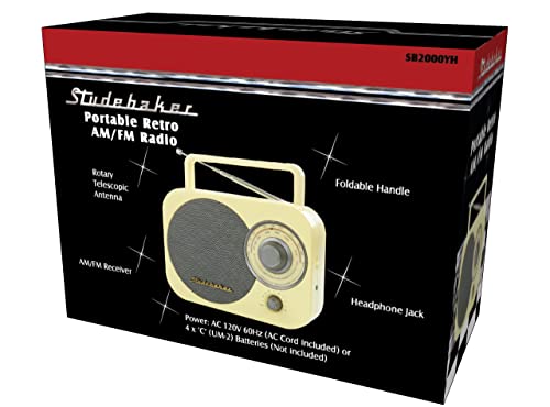 Studebaker Home Vintage Portable Retro Am/Fm Radio With Headphone Jack - (Limited Edition) (Mellow Yellow) #TOP5