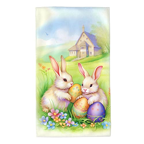 Ouqiuwa Soft Vintage Easter Bunnies Eggs Soft Hand Towels 27.5x15.7 in Thin Bathroom Towel, Small Bath Cloth Decor Gifts Multipurpose for Bathroom Kitchen Gym Yoga