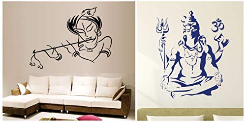 Sticker mural spirituel vinyle PVC Krishna multicolore et Lord Shiva bleu 50x70cm