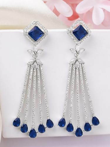 Image of Karatcart Women Silver Plated Blue American Diamond Studded Jhumki Earrings