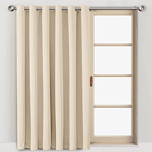 Hafaa Single Blackout Eyelet Curtains 66 x 84 Inch Drop for Bedroom –Thermal Insulated Ring Top Noise Reduction Door Curtain 1 Panel with Tieback- Cream