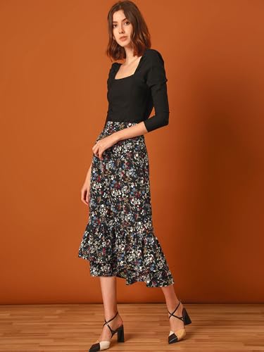 Image of Allegra K Women's Printed Skirt 2025 Weekend Trendy Summer Chiffon Ruffle Tiered Flowy Midi Skirts