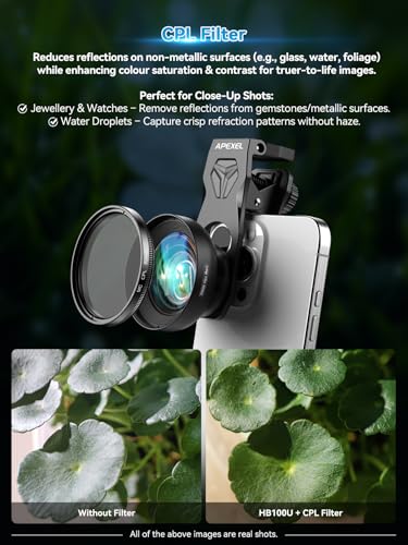 Image of APEXEL 100Ultra Macro Lens with CPL Starlight - Enhanced Version Smartphone Lens for iPhone, Samsung, Pixel | Pro Macro Photography of Flowers, Iinsects, Jewelry, Food Details and Other Small Objects