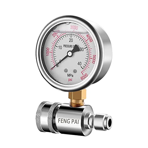 Pressure Washer Gauge - 6000 Psi, 3/8 Inch Quick Connect Socket And Plug Hydraulic Pressure Gauge, Liquid Filled/Fuel/Water Pressure Gauge For Power Washer #TOP2