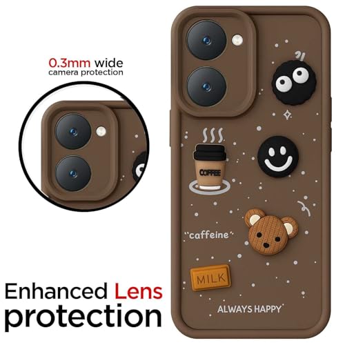Image of Bintage Fun Ball | Taddy Cartoon 3D Smiley Coffee | Milk Case | Full Camera Protection Back Cover Compatible for Vivo V2351 / Y28s / Y28e / T3 Lite - Brown