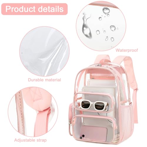 Image of BTOOP Clear Backpack Heavy Duty Transparent Backpack 17 inch See Through Bookbag for College Work Festival Security Padded Strap (Pink)