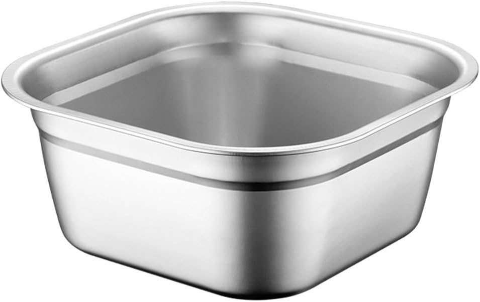 10.6" Square Stainless Steel Dish Pan for Sink - Large Washing Up Bowl and Vegetable Basin - Deep Sink Pan for Kitchen Soaking, Baby Bottles & Pet Feeding (27cm Silver)