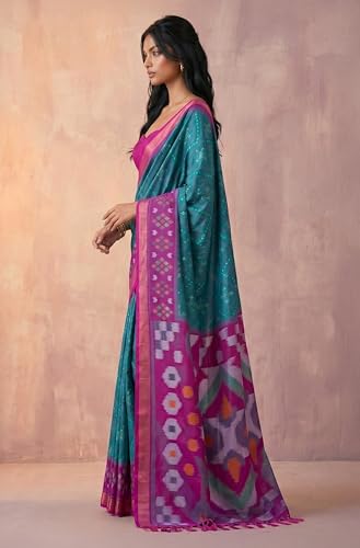 Threadbox sea green sea green silk saree – image 3