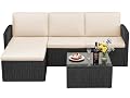 Devoko Patio Sofa,Outdoor Furniture Set 4 Pieces,Wicker Sectional Couch with Glass Desktop and 75.9in Wide Backrest for Backyard, Deck,Porch & Poolside(Black)