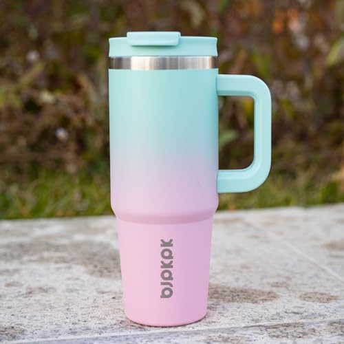 Image of BJPKPK 30 oz Stainless Steel Tumbler With Handle Insulated Tumblers With 2 Straw Travel Coffee Mug With Lid,Bubble Gum