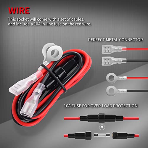 Image of DaierTek Cigarette Lighter Socket DC 12V Car Cigarette Lighter 12 Volt Female Power Outlet Socket Replacement with Cover Wiring Harness for Automotive Truck RV Boat Motorcycle