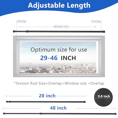 Image of Goowin Tension Curtain Rod 28 to 48 Inch, 5 /8 inch Diameter No Drilling Small Rod, Expandable Spring Loaded Curtain Rods, Rods for Closet, windows, Cupboard, 4 Pack, Black