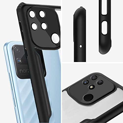 Image of Pikkme Realme Narzo 50A Plastic Back Cover Crystal Clear Transparent Back Ultra Hybrid Full Camera Protection Raised Edge with 360 Degree Protection Bumper Back Cover for Realme Narzo 50A (Black)