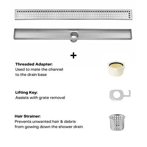 Dreamdrain Professional Stainless Steel Linear Drain With Square Pattern Grate - Easy Installation Shower Drain Kit With Hair Catcher (32 X 2.75 Inches) #TOP1