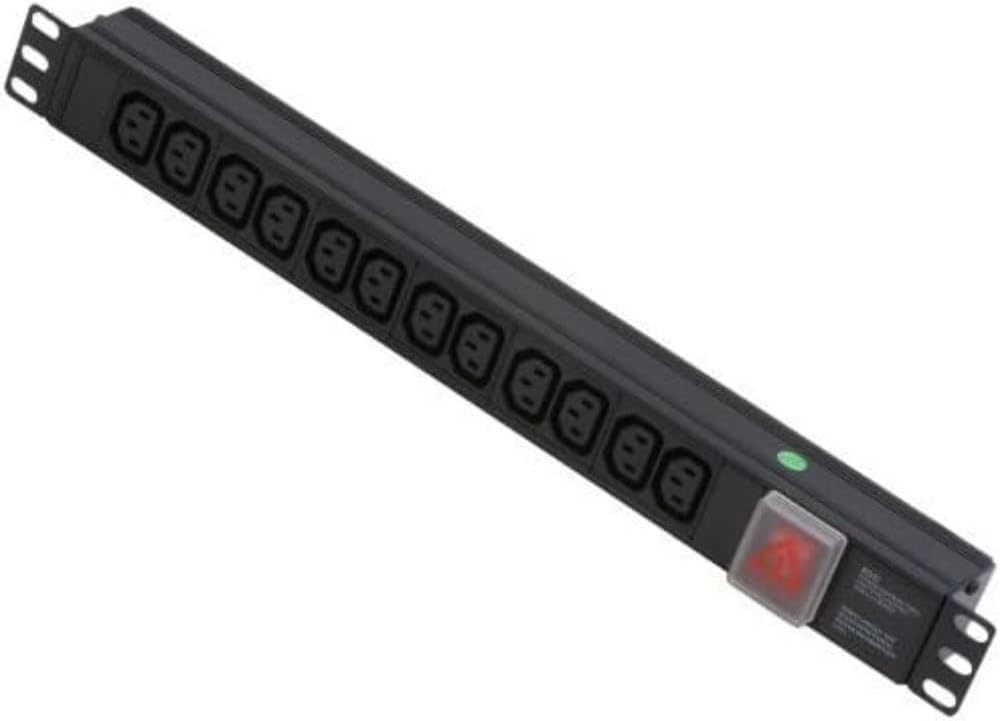 Lindy 1U 12 Way Horizontal Mount PDU IEC C14 Male Plug to 12 x IEC Mains Sockets - Switched 3m