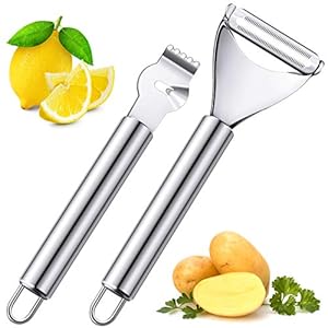 Patelai 2 Pieces Stainless Steel Lemon Citrus Peeler with Channel Knife and Orange Lemon Peelers for Cocktails Fruit Grater Zester Tools for Kitchen Bar Restaurant