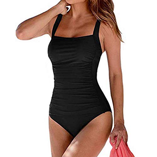 Women's One Piece Swimsuits Vintage Shirred Tank Swimwear Tummy Control Bathing Suits (XXX-Large, Black)