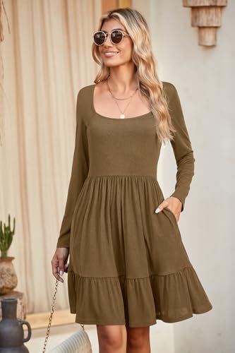 Image of Newshows Women's 2026 Summer Casual Square Neck Ruffle A Line Beach Vacation Sundress Work Business Dress with Pockets